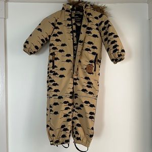 Mouse print wind and waterproof padded, insulated kids winter snowsuit